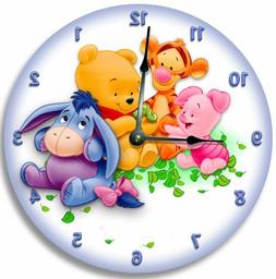 10.5" Baby POOH BEAR BLUE Wall clock Nursery Art Personalize