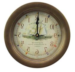 10.5"Dia Antiqued Brass Ralph Pain Nautical Wall Clock - Qua