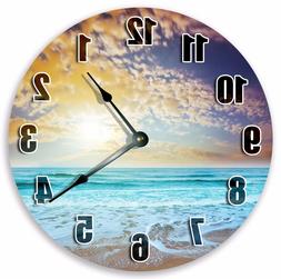 10.5" SEASHORE AND CLOUDS CLOCK Large 10.5" Wall Clock - Hom