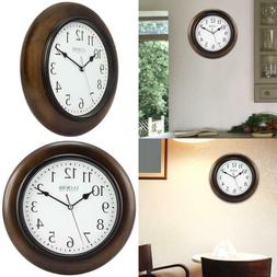 10 In. H Round Brown Solid Wood Analog Wall Clock