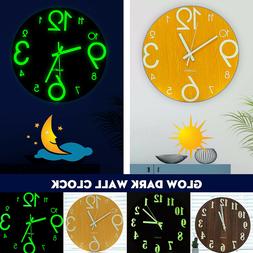 12'' Glow In The Dark Mute Wood Wall Clock For Home Room Ind