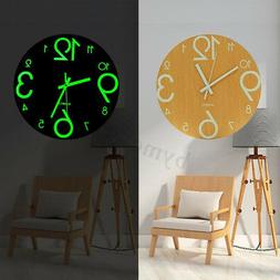 12'' Glow In The Dark Mute Wood Wall Clock For Home Living R