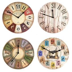 12 inch Mediterranean Vintage Wooden Clock Silent Home Cafe 