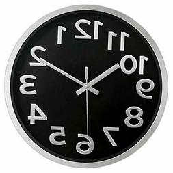 12 Inch Modern Wall Clock Round Glossy Plastic Plating Frame
