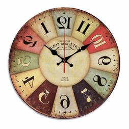 12 Inch Retro Wooden Wall Clock Farmhouse Decor, Silent Non 