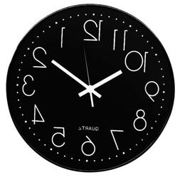 12 Inch Round Wall Clock Silent Non-Ticking Quartz Easy to R