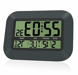 HeQiao 12 inch Silent Desk Clock Large LCD Digital Wall Cloc