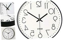 12 Inch Silent Non-Ticking Black Wall Clock Quartz Battery O