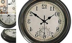 12 Inch Wall Clock with Thermometer,Battery Operated Waterpr