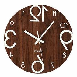12 Inch Wooden Night Light Function Silent Non-Ticking Wall 