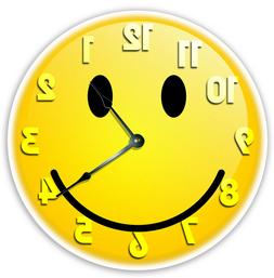 12" YELLOW SMILEY FACE CLOCK - Large 12 inch Wall Clock - Pr