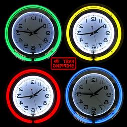 14" Neon wall clock retro Battery operated Wall clock Vintag