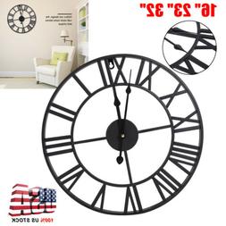 16" 23" 32" Large Garden 3D Wall Clock Roman Numerals Gear R