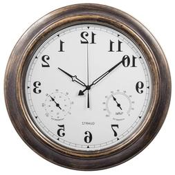 18 Inch Large Indoor Outdoor Wall Clock Waterproof with Temp