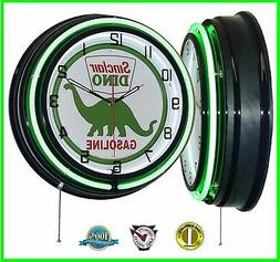 19" Sinclair Dino Gasoline Green Double Neon Clock Garage Ma