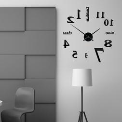 1PC Wall Clock 3D DIY Mirror Clock Mute Clock for Home Offic