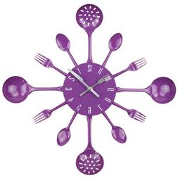 2018 Fashion Style Wall Clock Metal Kitchen Cutlery Slient C