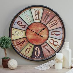 24" Wooden Large Wall Clock Tuscan Rich Coloring Number Iron