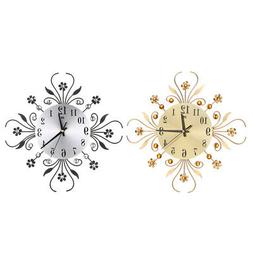 2pcs Diamond Crystal Metal Wall Clock for Home living room D