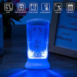 Electronic LED Digital Alarm Clock Blue Light Thermometer Di