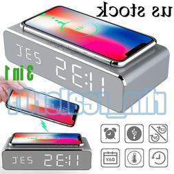 3 IN 1 LED Wireless Charger Electric Alarm Clock Charging St
