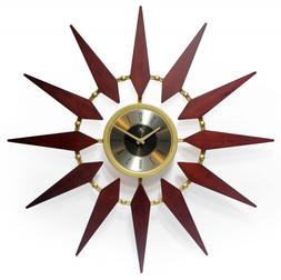30 inch Mid-Century Gold Walnut Sunburst Wall Clock For Home