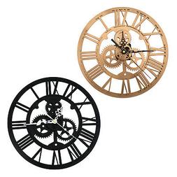 30cm Black/Gold Skeleton Gear Numeral Wall Clock Round For S