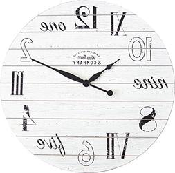 FirsTime 31029 Shiplap Chic Wall Clock, Aged White