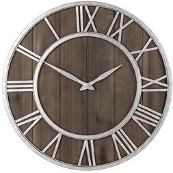 36 Inch Oversized Wall Clock Rustic Metal Wooden Noiseless V