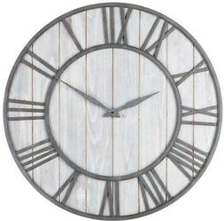 36 Inch Oversized Wall Clock Rustic Metal Wooden Noiseless V