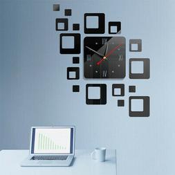 3D Bedroom Office DIY Wall Clock Modern Design Square Combin