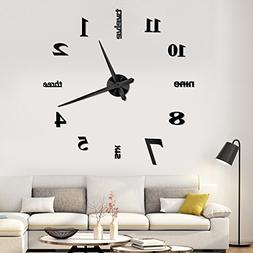 Yesurprise 3D Frameless Large Wall Clock Modern Mute Mirror 