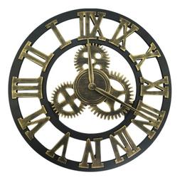 3D Gear Large Wall Clock Vintage Retro Roman Numerals Silent