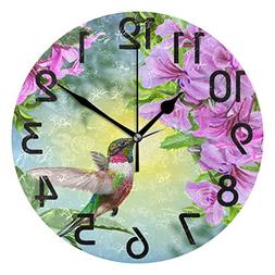 Naanle 3D Beautiful Hummingbird Flowers Print Round Wall Clo