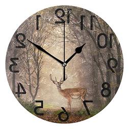 Naanle 3D Magic Fallow Deer in Misty Forest Print Round Wall
