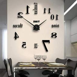 3D Mirror Surface Large Wall Clock Modern DIY Sticker Office