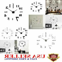 3D Mirror Surface Large Wall Clock Modern DIY Sticker Home D