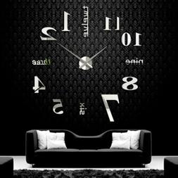 3D Modern DIY Large Number Mirror Wall Sticker Big Watch Hom