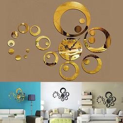 3D Modern Mirror Wall Clock Creativity Circles Watch Sticker