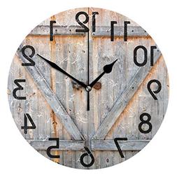 Naanle 3D Stylish Wooden Barn Door Print Retro Round Wall Cl
