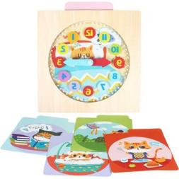 3D Wood Digital Geometry Clock Wooden Blocks Toys Children E