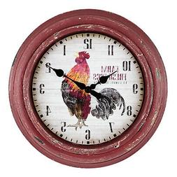404-3630 La Crosse Clock Company 12" Distressed Red Rooster 