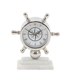 Deco 79 43509 Stainless Steel and Marble Ships Wheel Table C