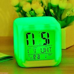 7 Color LED Change Digital Glowing Alarm Clock Night Light f