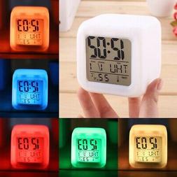 7 Color LED Change Digital Glowing Alarm Clock Night Light f