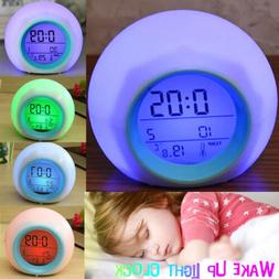 7 Color LED Change Digital Glowing Alarm Clock Night Light f