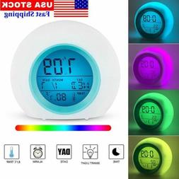 7 Color LED Change Digital Glowing Alarm Clock Night Light f