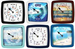 8.5" Square Atlantic Tide Wall Clock Colorful Dial Plastic W
