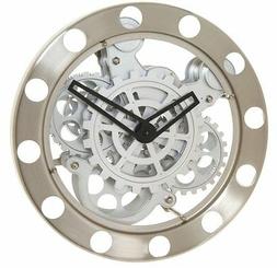 Kikkerland Gear Wall Clock, Nickel/White