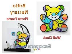 ROMERO BRITTO NURSERY SET OF BEAR WALL CLOCK & PHOTO FRAME  